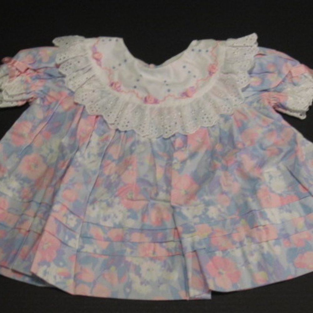Baby Girl Pink, Blue, and Lavender Flower Short Sleeve Dress